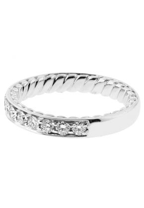 Ladies Wedding Band with Rope Design Interior and Micro Pave Set Diamonds in 18kt White Gold