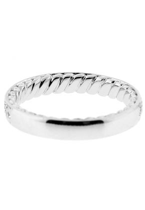 Ladies Wedding Band with Rope Design Interior and Micro Pave Set Diamonds in 18kt White Gold