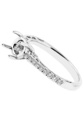 Semi Mount Openwork Engagement Ring with Milgrain Filigree Design and Diamonds in 18kt White Gold