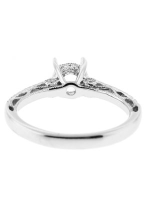 Semi Mount Openwork Engagement Ring with Milgrain Filigree Design and Diamonds in 18kt White Gold
