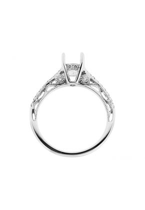 Semi Mount Openwork Engagement Ring with Milgrain Filigree Design and Diamonds in 18kt White Gold