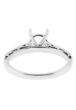 Semi Mount Openwork Engagement Ring with Milgrain Filigree Design and Diamonds in 18kt White Gold