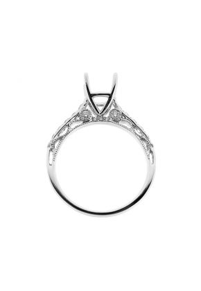 Semi Mount Openwork Engagement Ring with Milgrain Filigree Design and Diamonds in 18kt White Gold