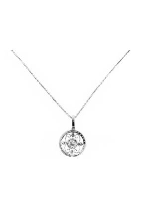 Round Openwork Pendant with Diamonds and Filigree Design in 18kt White Gold