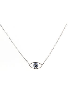 Evil Eye Necklace with Diamonds and Sapphires in 18kt White Gold