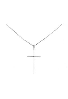 Thin Cross Pendant with Diamonds in 18kt White Gold