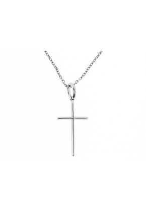Thin Cross Pendant with Diamonds in 18kt White Gold