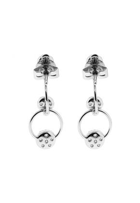 Double Step Dangling Earring with Clusters of Diamonds in 18kt White Gold