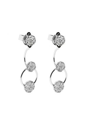 Double Step Dangling Earring with Clusters of Diamonds in 18kt White Gold