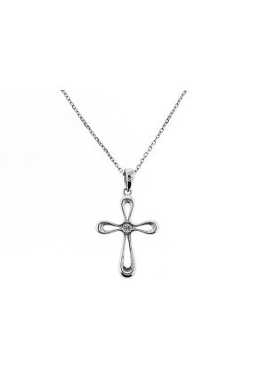 Cross Pendant with Single Burnish Set Diamond in 18kt White Gold