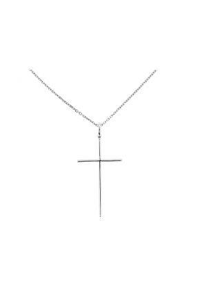 Thin Cross Pendant with Diamonds in 18kt White Gold