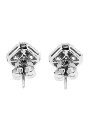 Square Post Back Stud Earrings with Cluster of Diamonds Surrounded by Halo in 18kt White Gold
