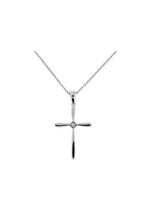 Cross Pendant with Single Princess Cut Diamond in 18kt White Gold