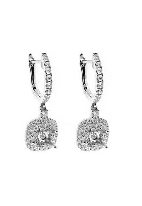 Semi Mount Dangling Square Earrings with Diamonds in 18kt White Gold