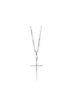 Thin Cross Pendant with Diamonds in 18kt White Gold