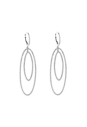 Double Oval Dangling Earrings with Diamonds in 14kt White Gold