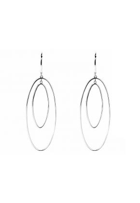 Double Oval Dangling Earrings with Diamonds in 14kt White Gold