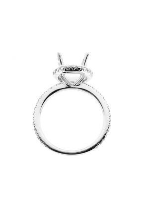 Semi Mount Round Halo Engagement Ring with Diamonds in 18k White Gold
