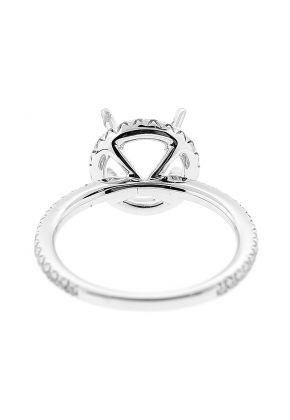 Semi Mount Round Halo Engagement Ring with Diamonds in 18k White Gold