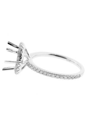 Semi Mount Round Halo Engagement Ring with Diamonds in 18k White Gold