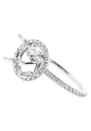 Semi Mount Round Halo Engagement Ring with Diamonds in 18k White Gold