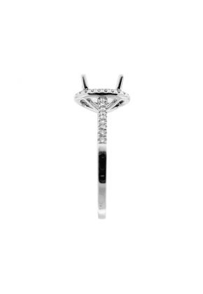 Semi Mount Oval Halo Engagement Ring with Diamonds in 18k White Gold