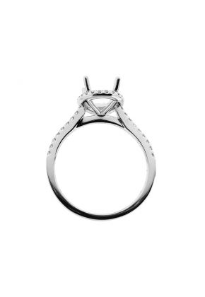 Semi Mount Oval Halo Engagement Ring with Diamonds in 18k White Gold