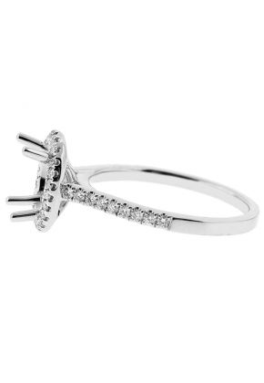 Semi Mount Oval Halo Engagement Ring with Diamonds in 18k White Gold