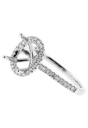 Semi Mount Oval Halo Engagement Ring with Diamonds in 18k White Gold