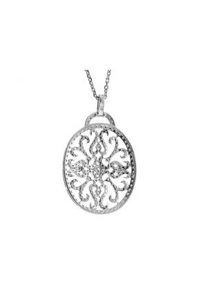 Fancy Oval Pendant with Diamonds in 18kt White Gold