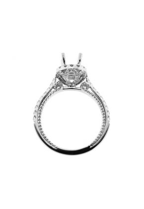 Semi Mount Round Halo Engagement Ring with Diamonds in 18k White Gold