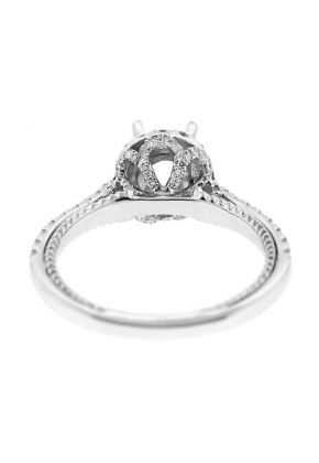 Semi Mount Round Halo Engagement Ring with Diamonds in 18k White Gold