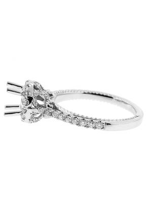 Semi Mount Round Halo Engagement Ring with Diamonds in 18k White Gold