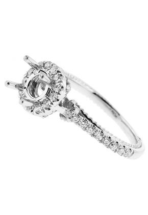 Semi Mount Round Halo Engagement Ring with Diamonds in 18k White Gold
