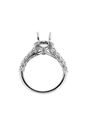 Semi Mount Round Halo Engagement Ring with Diamonds in 18k White Gold