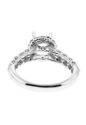 Semi Mount Round Halo Engagement Ring with Diamonds in 18k White Gold