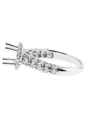 Semi Mount Round Halo Engagement Ring with Diamonds in 18k White Gold