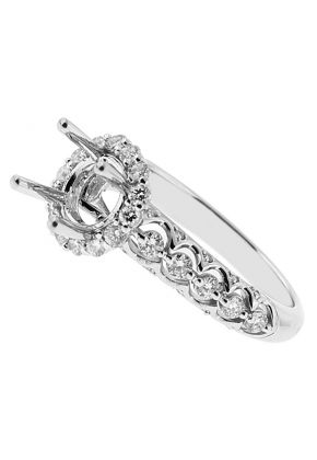 Semi Mount Round Halo Engagement Ring with Diamonds in 18k White Gold