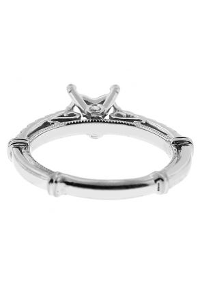Semi Mount Milgrain Engraved Engagement Ring with Diamonds in 18k White Gold