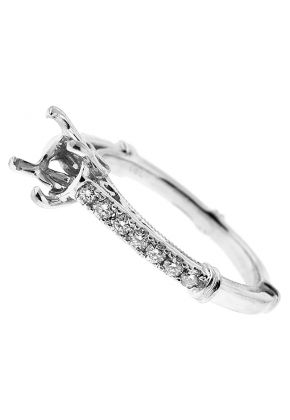 Semi Mount Milgrain Engraved Engagement Ring with Diamonds in 18k White Gold