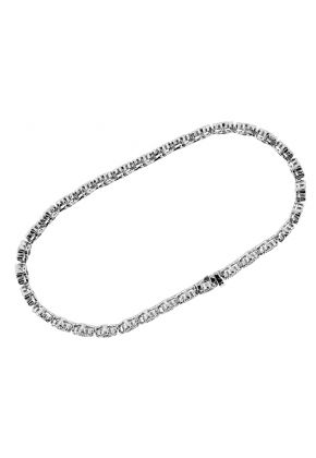 Ladies Tennis Bracelet with Clover Shaped Design of Round and Princess Cut Diamonds in 18k White Gold
