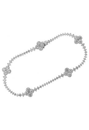 Ladies Tennis Bracelet with Clover Shaped Design of Round and Princess Cut Diamonds in 18k White Gold