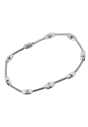 Ladies Diamond Tennis Bracelet with Oval Patterns Bordered by Rope Design in 18k White Gold