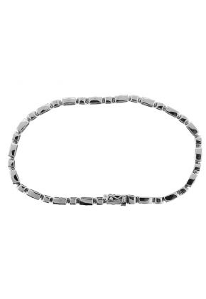 Ladies Milgrain Engraved Bracelet with Pattern of Round Diamonds in 18k White Gold