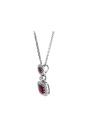 Ruby Pendant with Halos of Diamonds in 18k White Gold