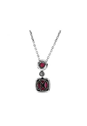 Ruby Pendant with Halos of Diamonds in 18k White Gold