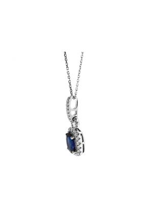 Rectangular Sapphire Pendant with Halo of Diamonds in 18k White Gold
