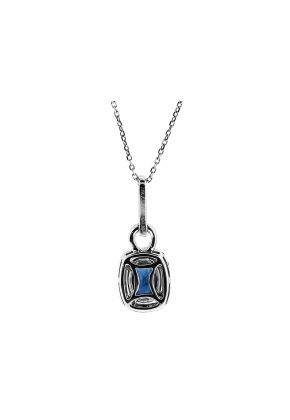 Rectangular Sapphire Pendant with Halo of Diamonds in 18k White Gold