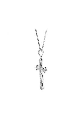 Cross Pendant with Milgrain Detail and Diamonds in 18k White Gold