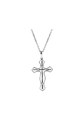 Cross Pendant with Milgrain Detail and Diamonds in 18k White Gold